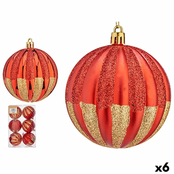 Set of Christmas balls Stripes Red Golden PVC (6 Units)