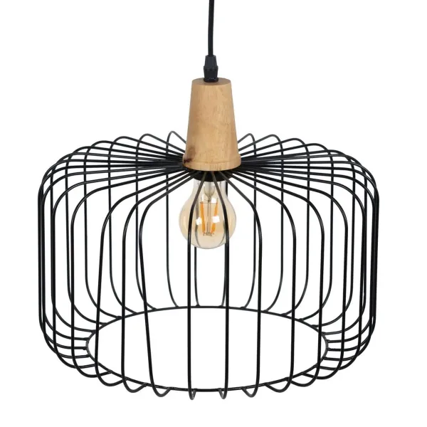 Ceiling Light Black Natural Wood Iron 220-240 V 35 x 35 cm