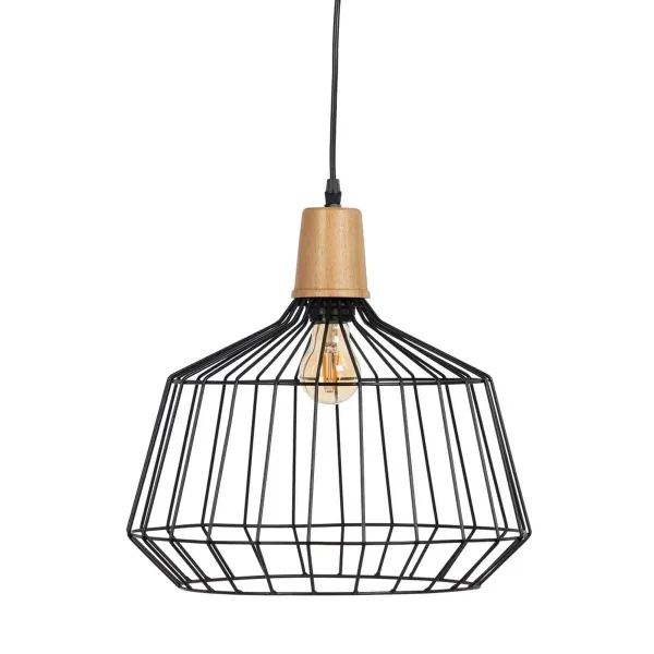 Ceiling Light Black Natural Wood Iron 220-240 V 36 x 36 cm