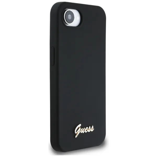 Guess Silicone Script Metal Logo MagSafe - Case for iPhone 16e (black)