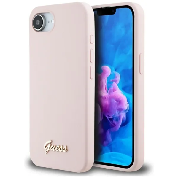Guess Silicone Script Metal Logo MagSafe - Case for iPhone 16e (pink)