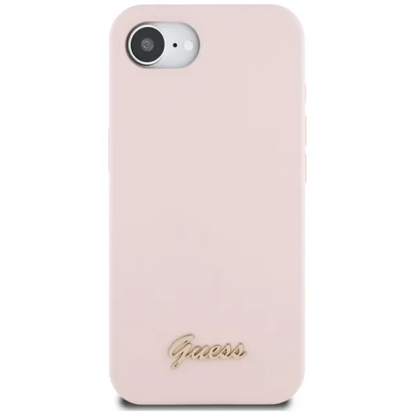 Guess Silicone Script Metal Logo MagSafe - Case for iPhone 16e (pink)