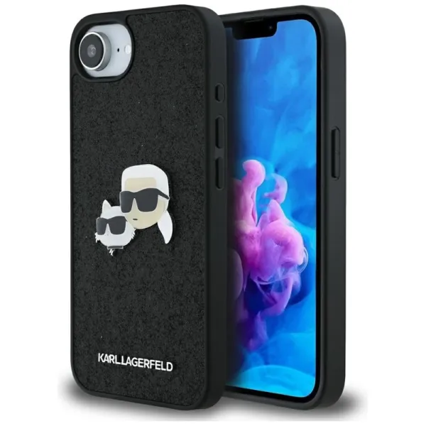 Karl Lagerfeld Fixed Glitter Karl & Choupette Heads Metal Pin - Case for iPhone 16e (black)
