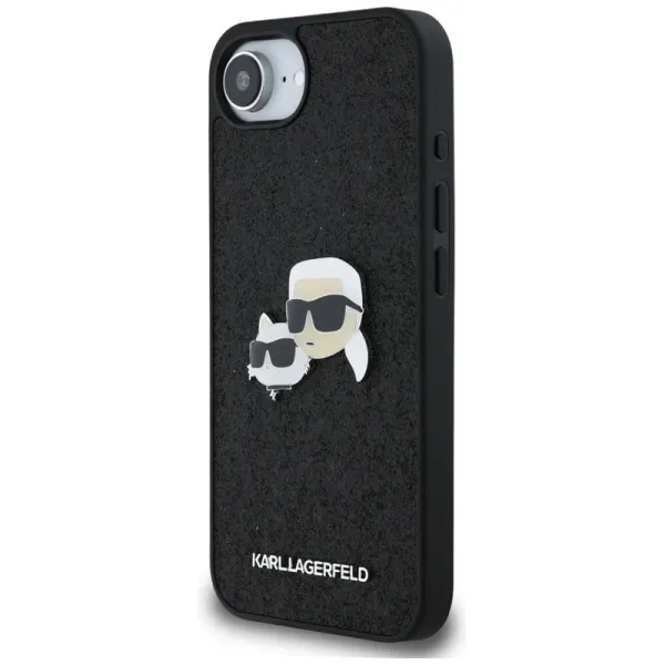 Karl Lagerfeld Fixed Glitter Karl & Choupette Heads Metal Pin - Case for iPhone 16e (black)