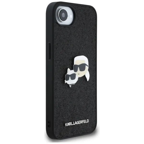 Karl Lagerfeld Fixed Glitter Karl & Choupette Heads Metal Pin - Case for iPhone 16e (black)