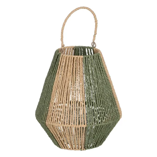 Lantern Candleholder Lantern Green Beige Metal Paper Crystal 27 x 27 x 30 cm