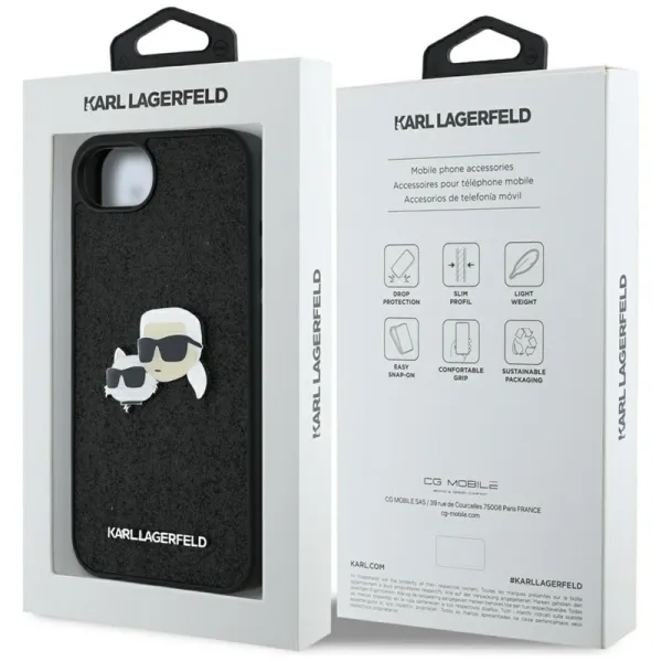 Karl Lagerfeld Fixed Glitter Karl & Choupette Heads Metal Pin - Case for iPhone 16e (black)