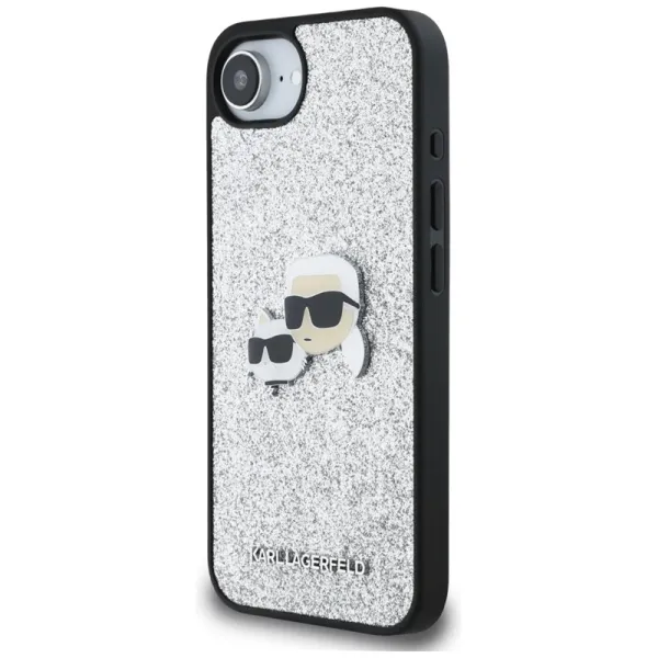 Karl Lagerfeld Fixed Glitter Karl & Choupette Heads Metal Pin - Case for iPhone 16e (silver)
