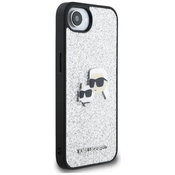 Karl Lagerfeld Fixed Glitter Karl & Choupette Heads Metal Pin - Case for iPhone 16e (silver)
