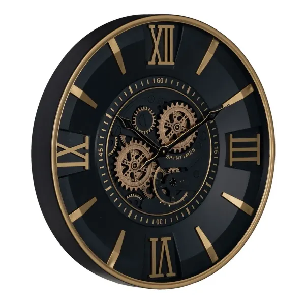 Wall Clock Black Golden Crystal Iron 59 x 8,5 x 59 cm (3 Units)