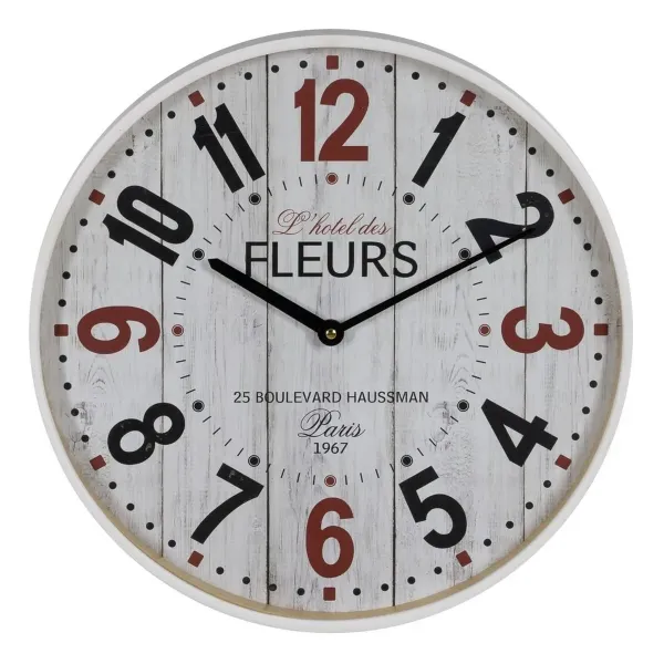 Wall Clock White Wood Crystal 40 x 40 x 4,5 cm