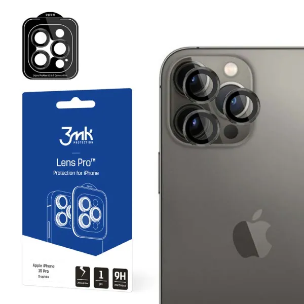 3mk Lens Protection Pro - Camera Lens Glass for iPhone 15 Pro (Graphite)