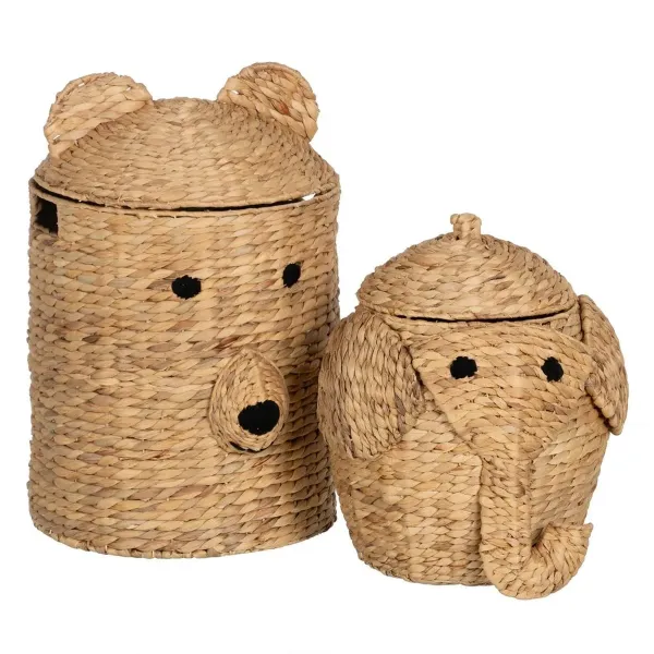 Basket Elephant Black Beige Natural Fibre 38 x 38 x 42 cm