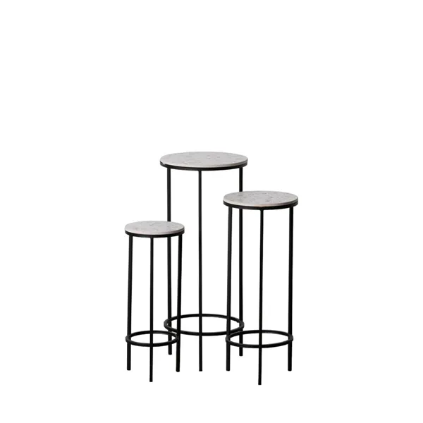 Set of 3 tables Black Grey Iron 30 x 30 x 71 cm (3 Units)