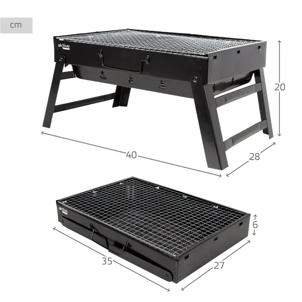 Barbecue Portable Aktive Rectangular Black Steel 40 x 20 x 28 cm