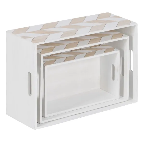 Set of decorative boxes White Natural Paolownia wood 44 x 31 x 18 cm (3 Pieces)