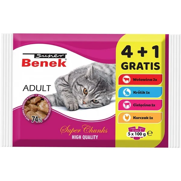 Cat food Super Benek 5 x 100 g Chicken Veal Rabbit