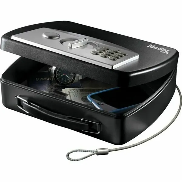 Portable Safe Box with Security Cable Master Lock Black Steel