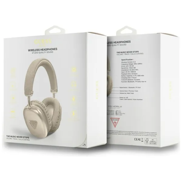 Guess Metallic Triangle Logo - Wireless Over-Ear Headphones Bluetooth V5.3 (gold)