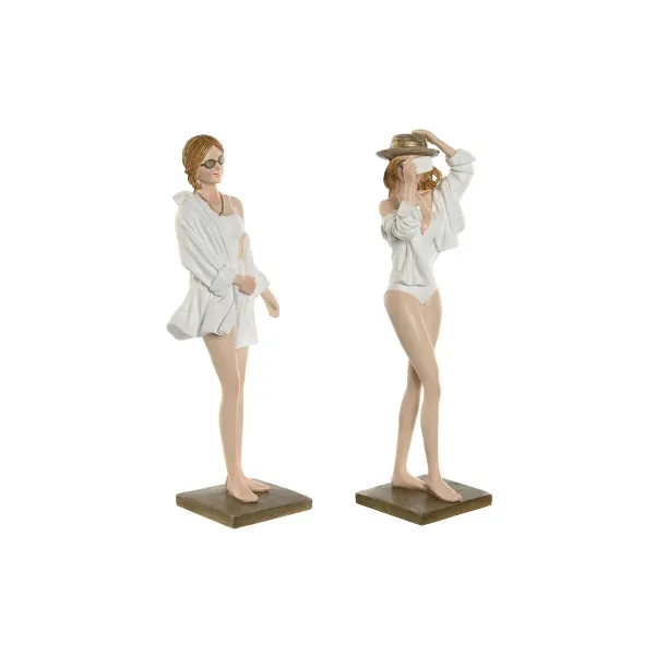 Decorative Figure Home ESPRIT White Beige Lady Mediterranean 8 x 6,5 x 24,5 cm (2 Units)