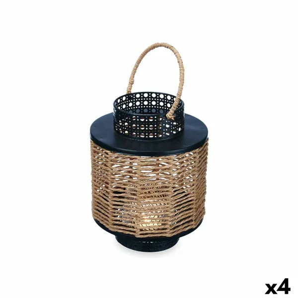 Lantern Black Metal 17 x 23 x 17 cm (4 Units) Rattan