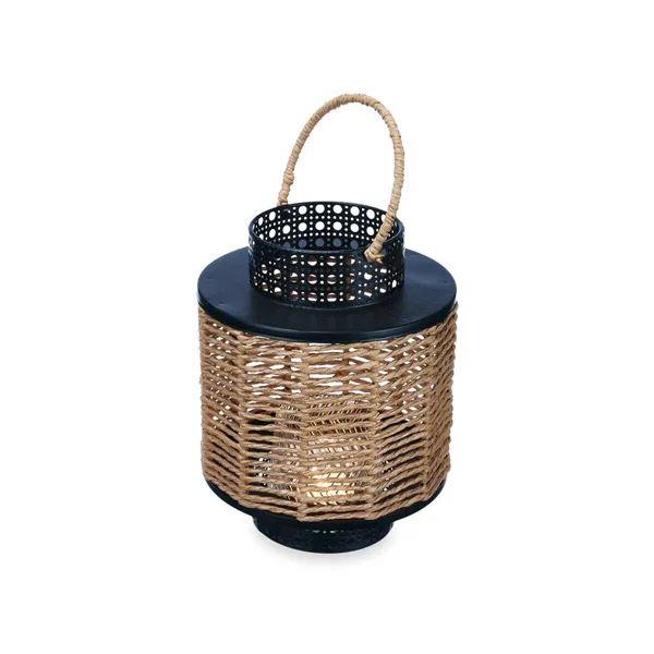 Lantern Black Metal 17 x 23 x 17 cm (4 Units) Rattan