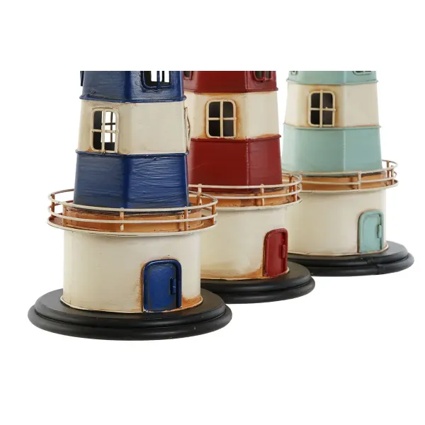 Decorative Figure Home ESPRIT Red Cream Sky blue Navy Blue 13 x 13 x 32 cm (3 Units) Headlight