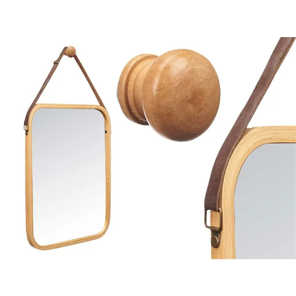 Hanging mirror Natural Leather Bamboo Rectangular 34 x 41,5 x 1,5 cm (6 Units)