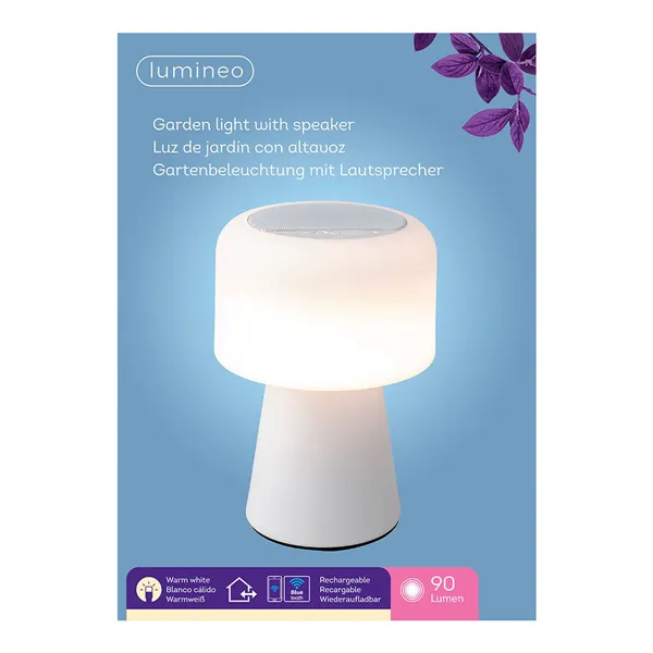 LED Lamp with Bluetooth Speaker and Wireless Charger Lumineo 894417 White 22,5 cm Rechargeable