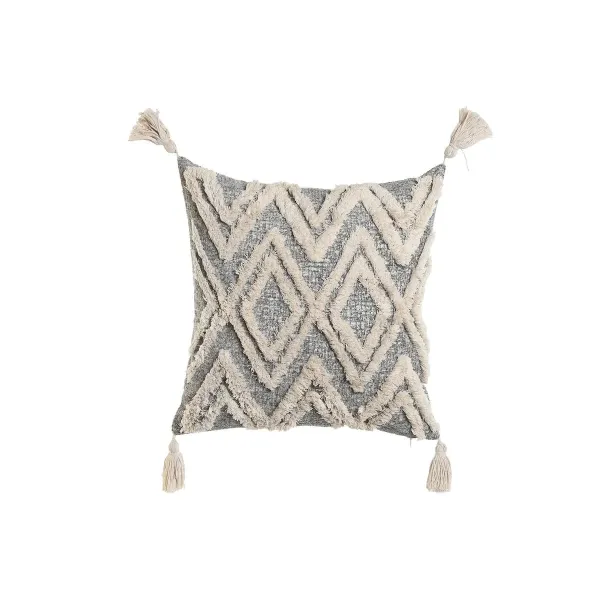 Cushion Home ESPRIT White Grey Tassels Boho 45 x 15 x 45 cm