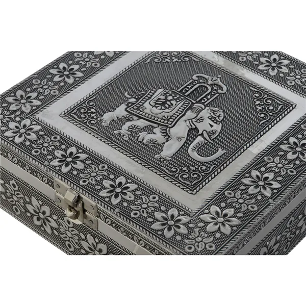 Jewelry box DKD Home Decor Silver Sky blue Wood Aluminium 18 x 18 x 6 cm