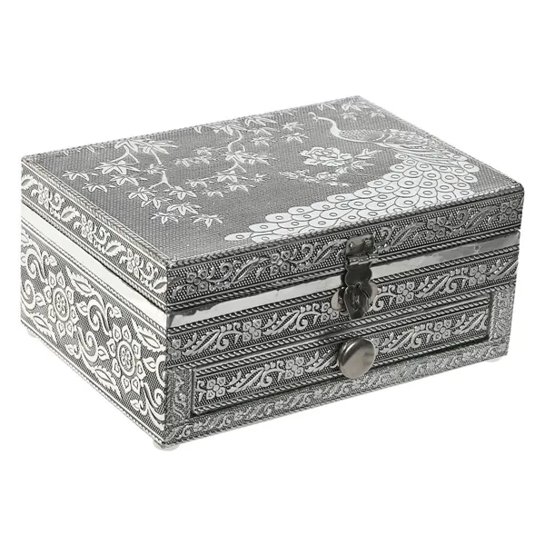 Jewelry box Home ESPRIT Green Silver Wood Aluminium 17,5 x 12,5 x 8,5 cm