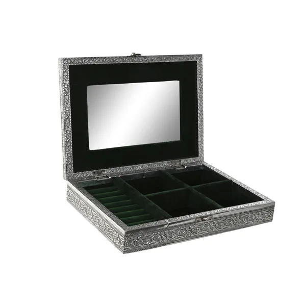 Jewelry box Home ESPRIT Green Silver Wood Aluminium 27,5 x 20 x 5,4 cm