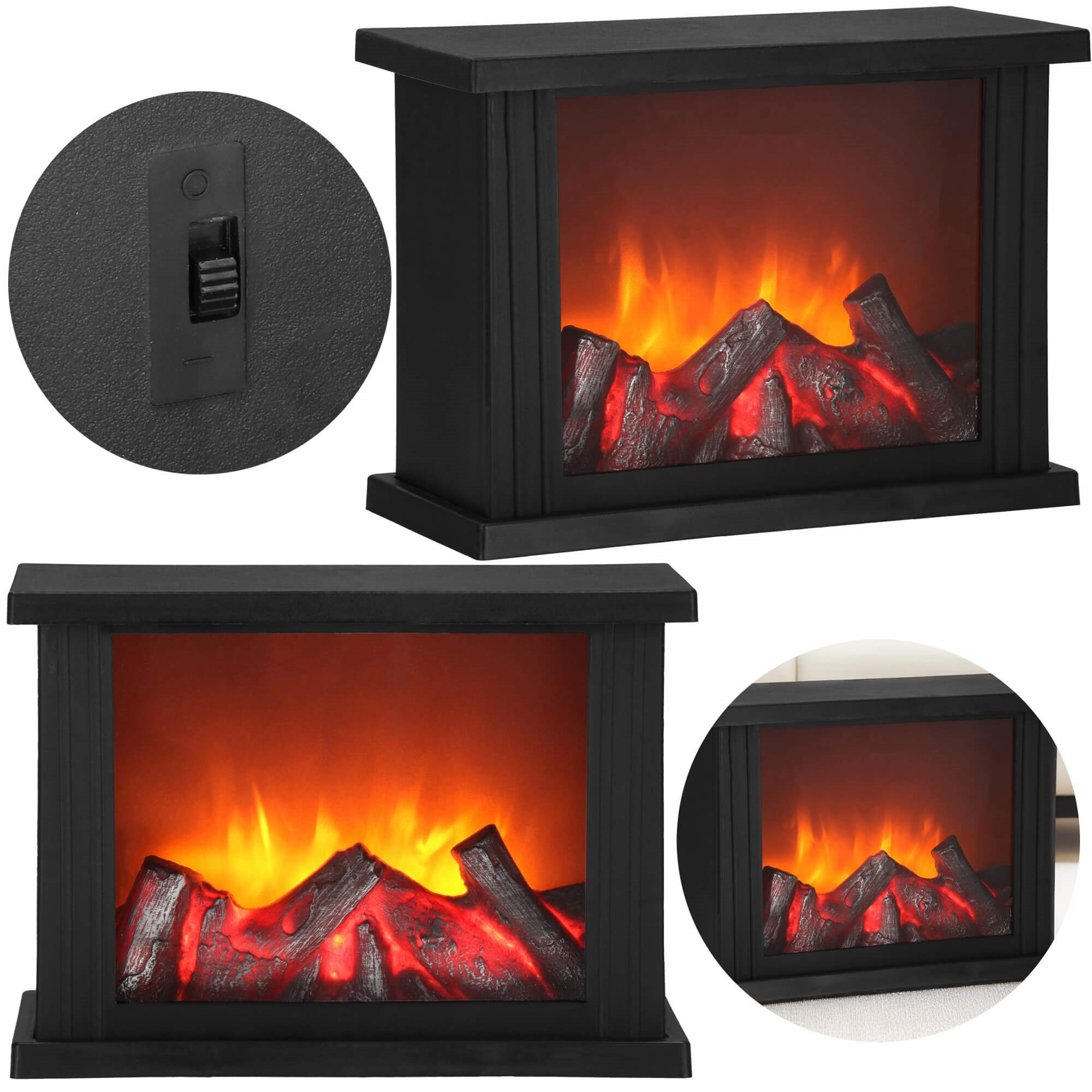 Battery-powered LED fireplace lamp decorative lighting, Springos CL0864 black