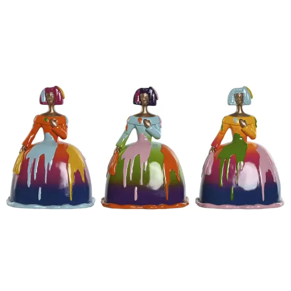 Decorative Figure Home ESPRIT Multicolour Lady 21 x 16 x 25 cm (3 Units)