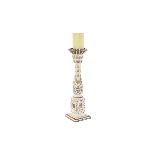 Candleholder Home ESPRIT White Natural Metal Mango wood 13 x 13 x 46 cm