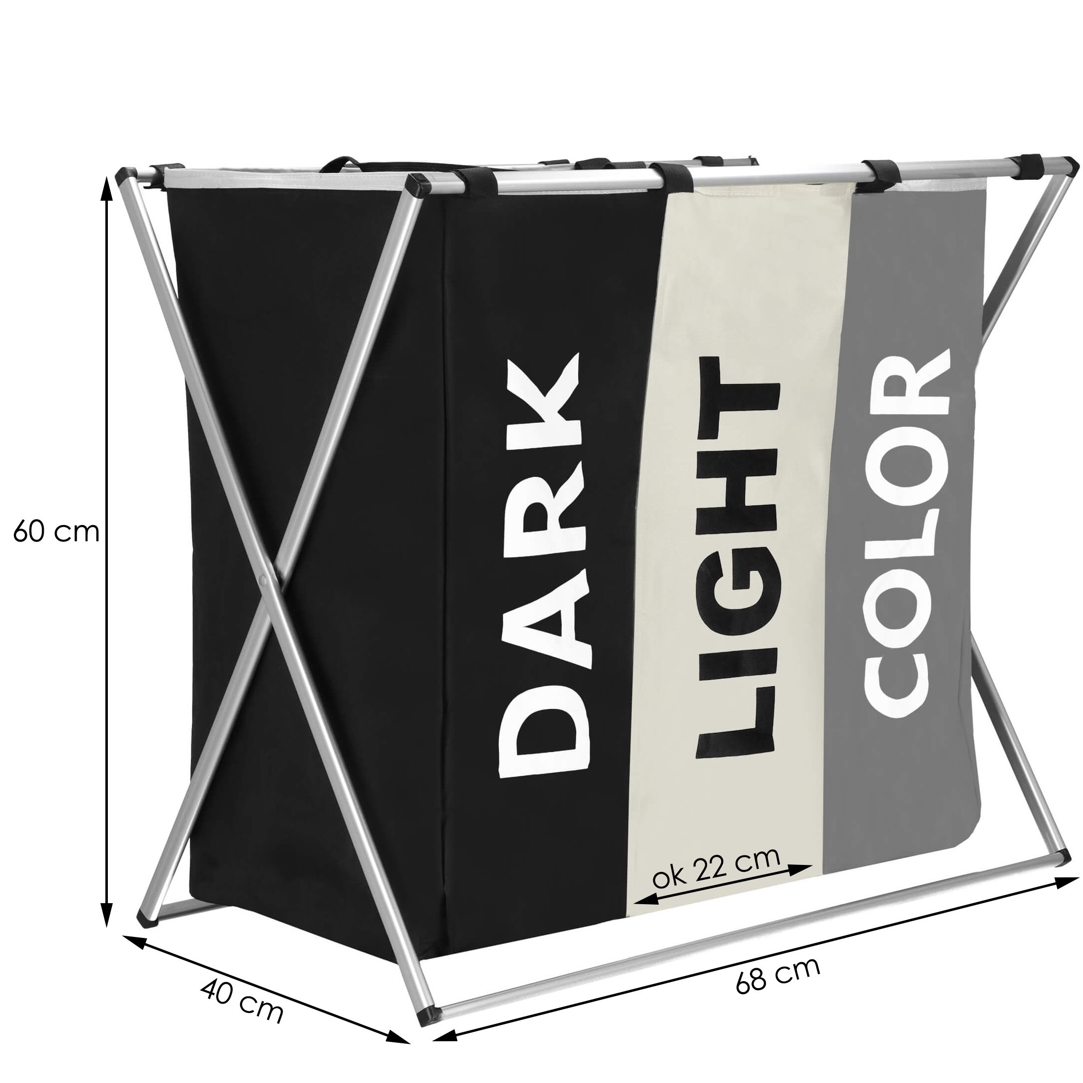 Foldable laundry basket with three compartments Springos HA0099 146 L black/beige/grey