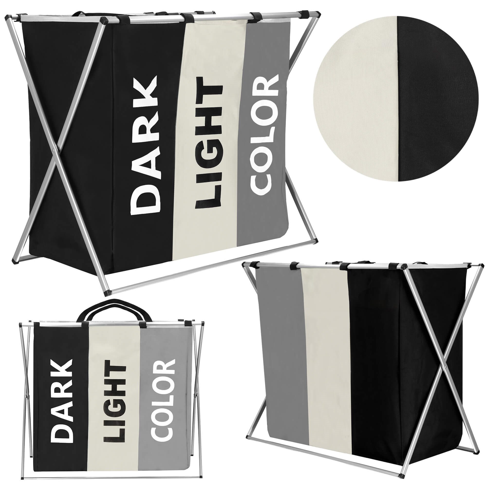 Foldable laundry basket with three compartments Springos HA0099 146 L black/beige/grey