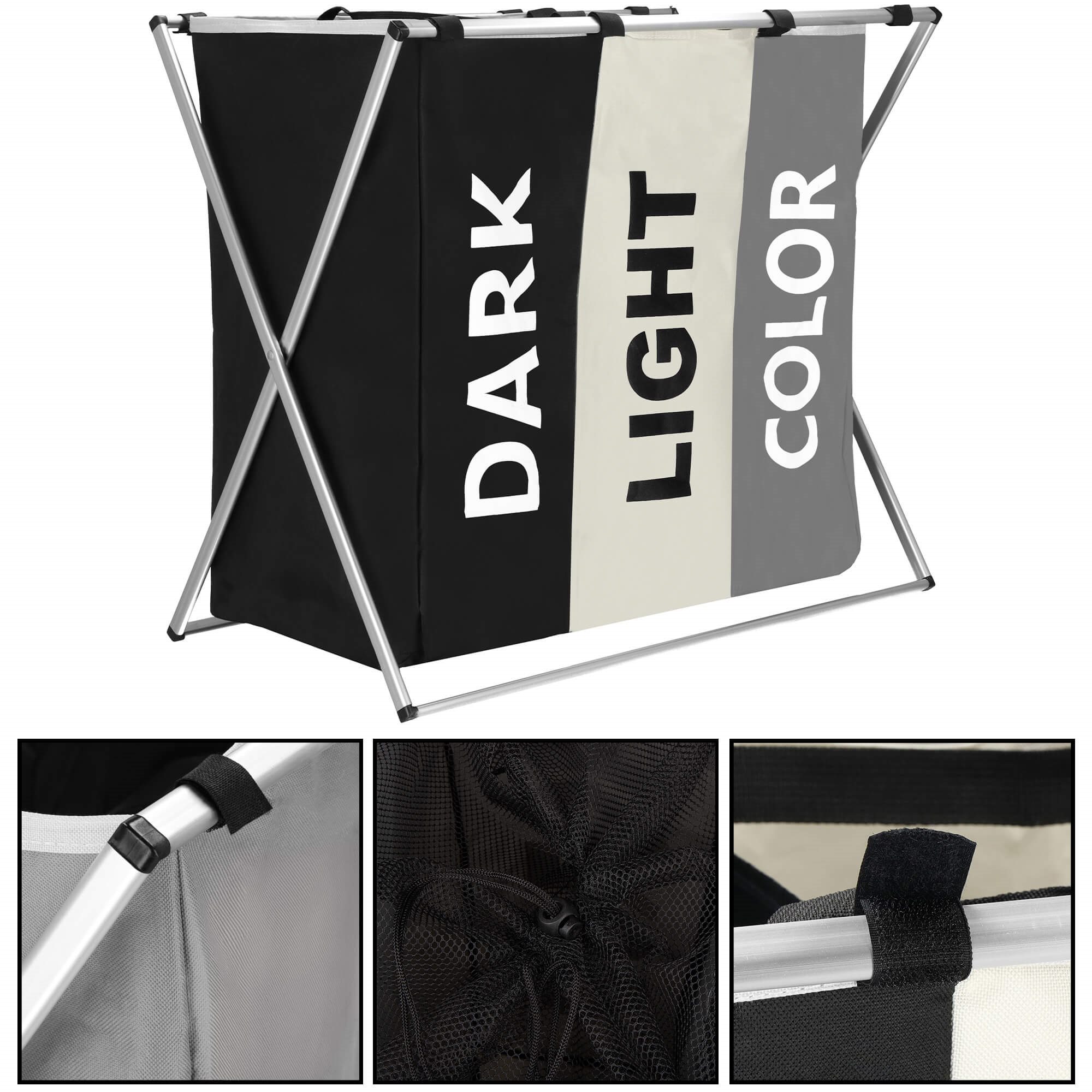 Foldable laundry basket with three compartments Springos HA0099 146 L black/beige/grey