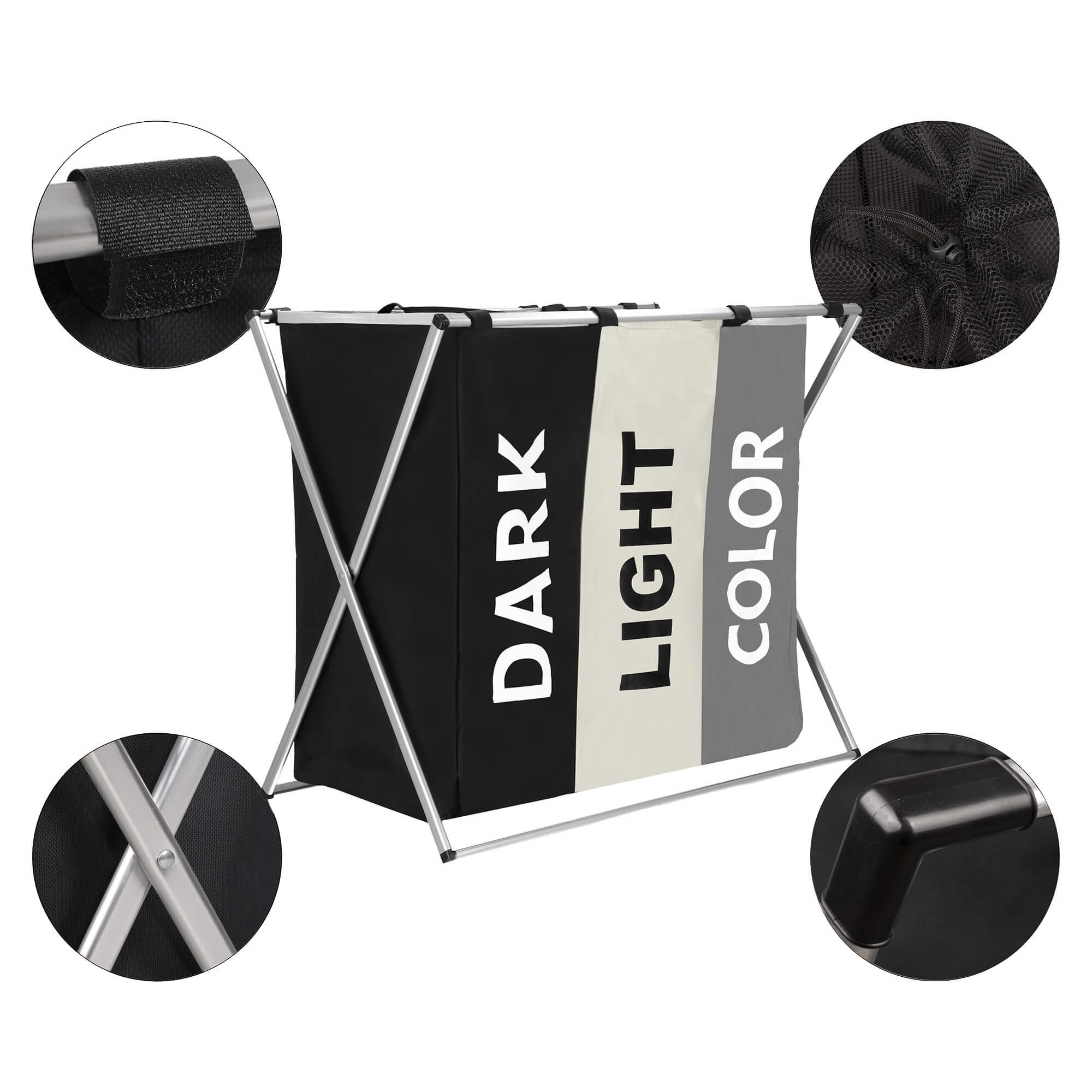 Foldable laundry basket with three compartments Springos HA0099 146 L black/beige/grey