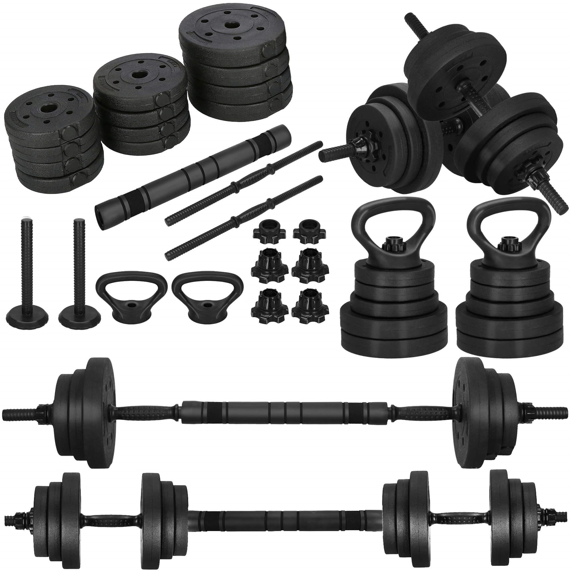 Dumbbells Springos FA1671, 20 kg adjustable set: bar + kettlebell