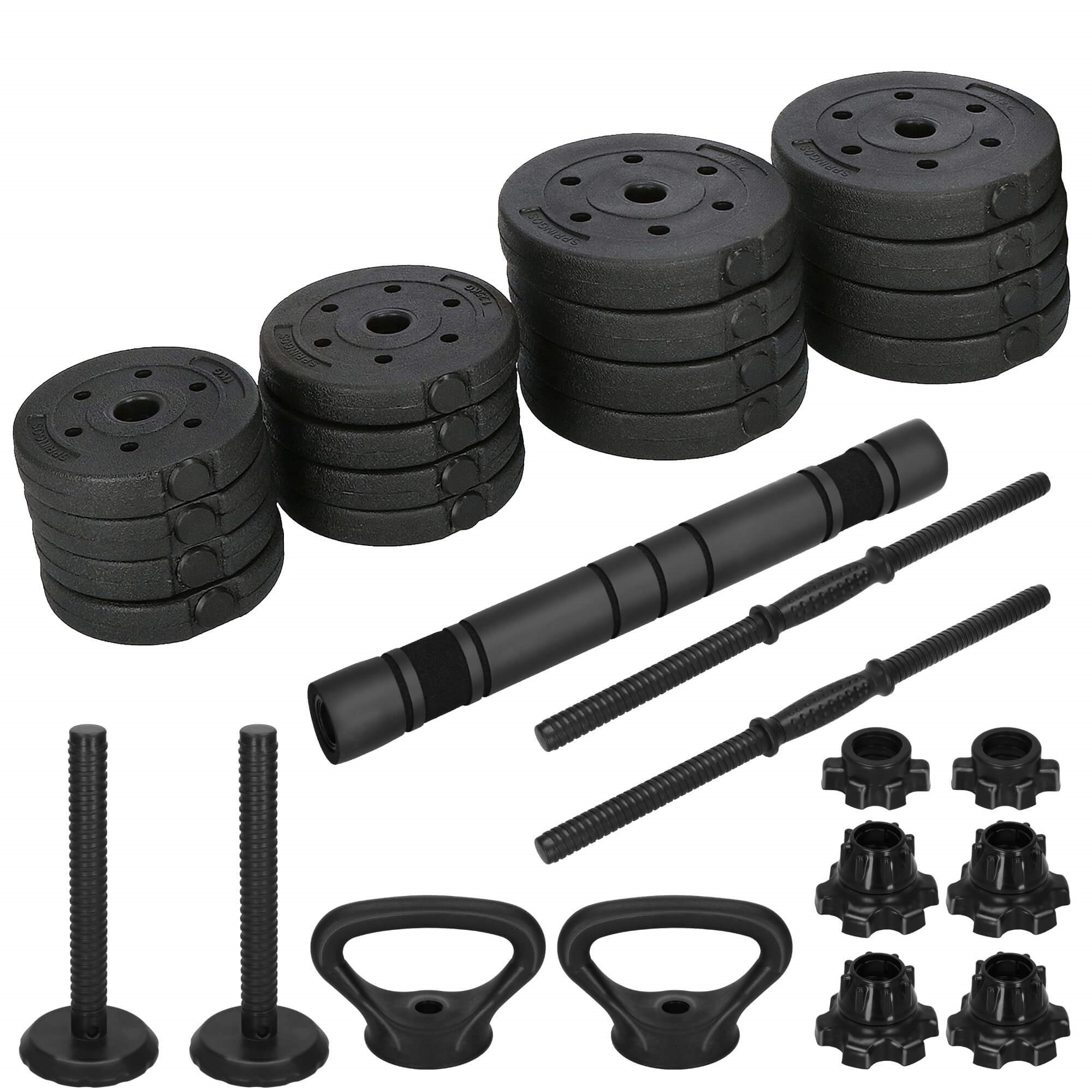 Adjustable dumbbell set Springos FA1672, 30 kg, bar + weights, black