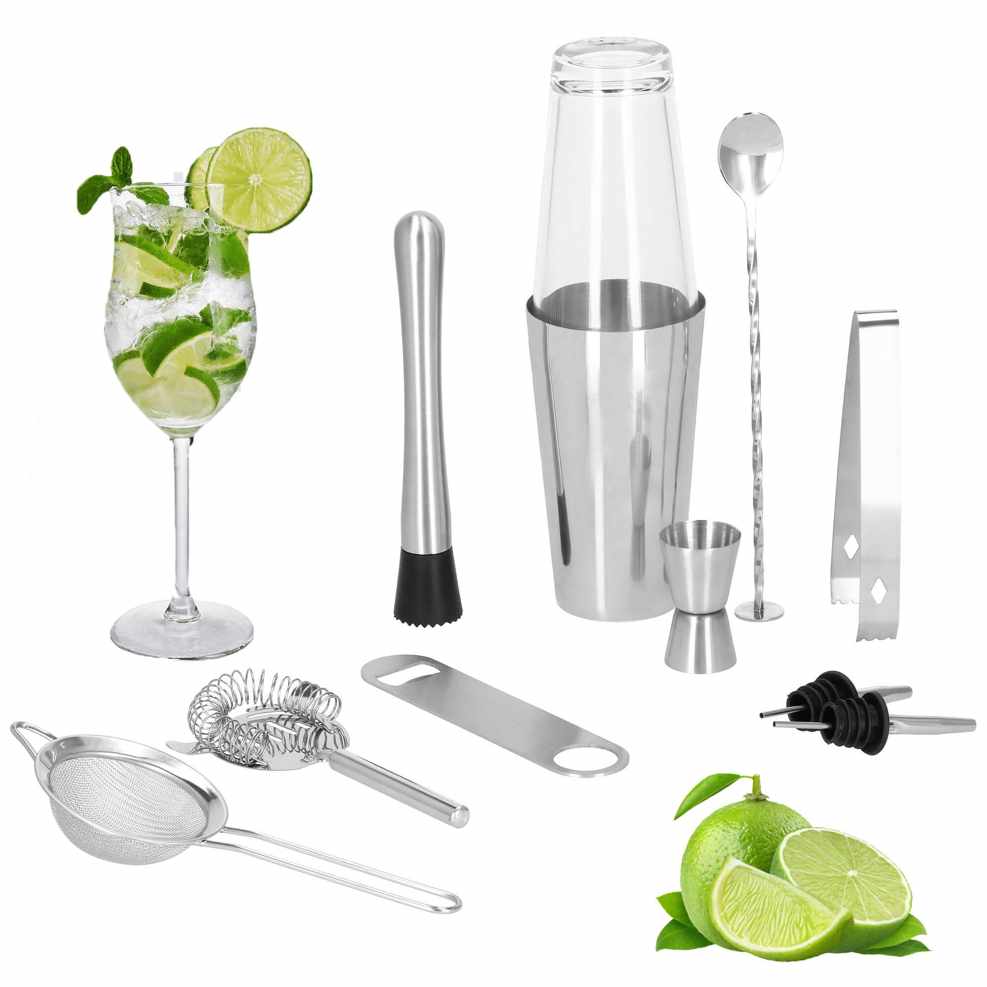 Bartender Set Boston Shaker Springos KI0009 11 pcs. Silver