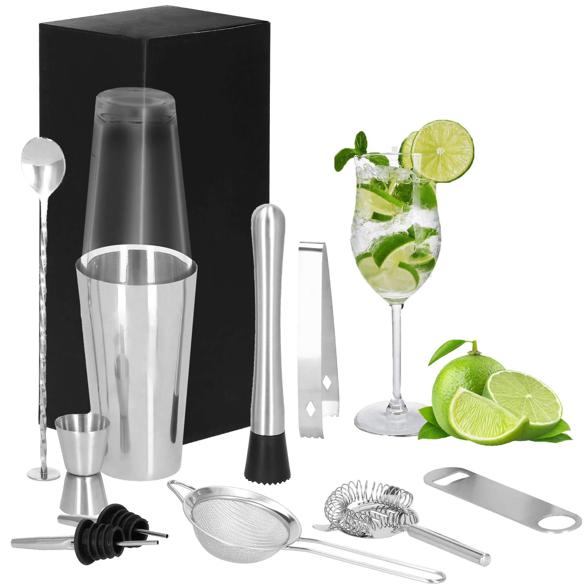 Bartender Set Boston Shaker Springos KI0009 11 pcs. Silver