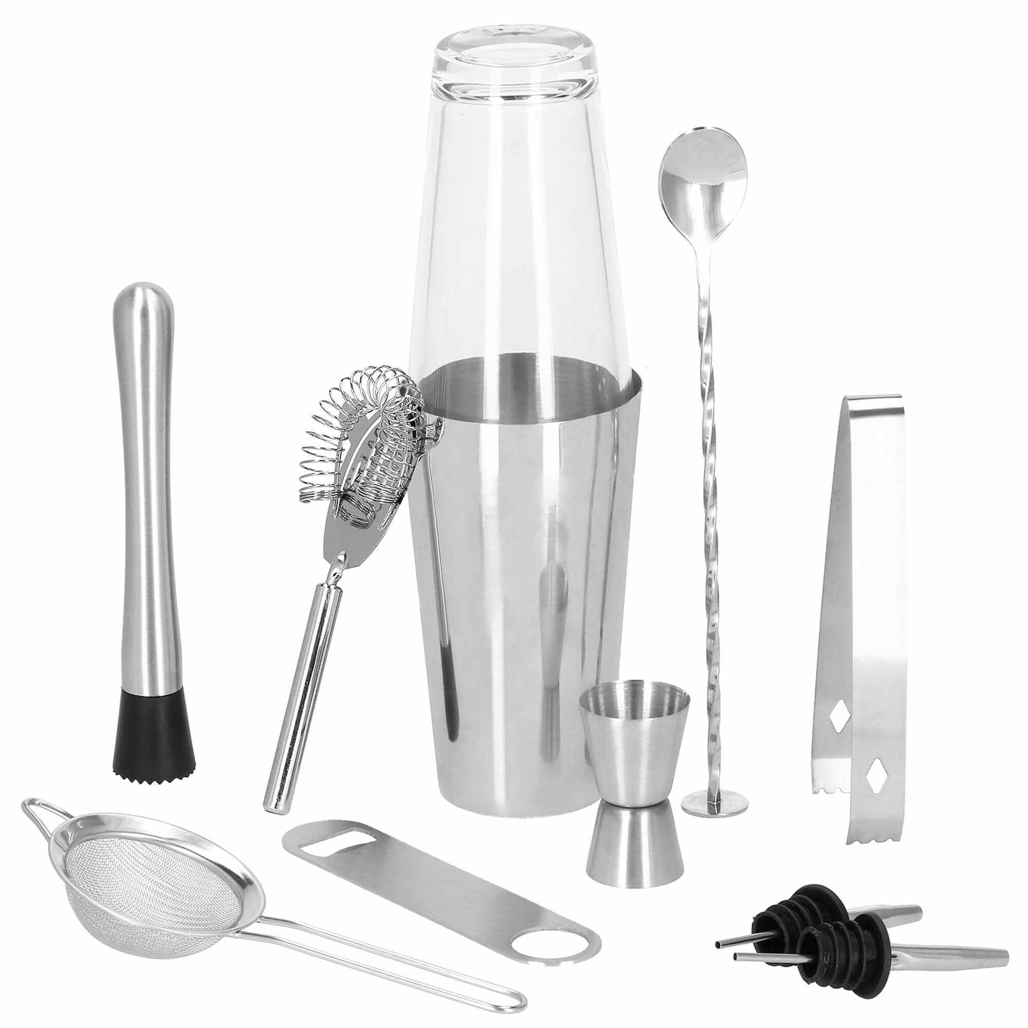 Bartender Set Boston Shaker Springos KI0009 11 pcs. Silver