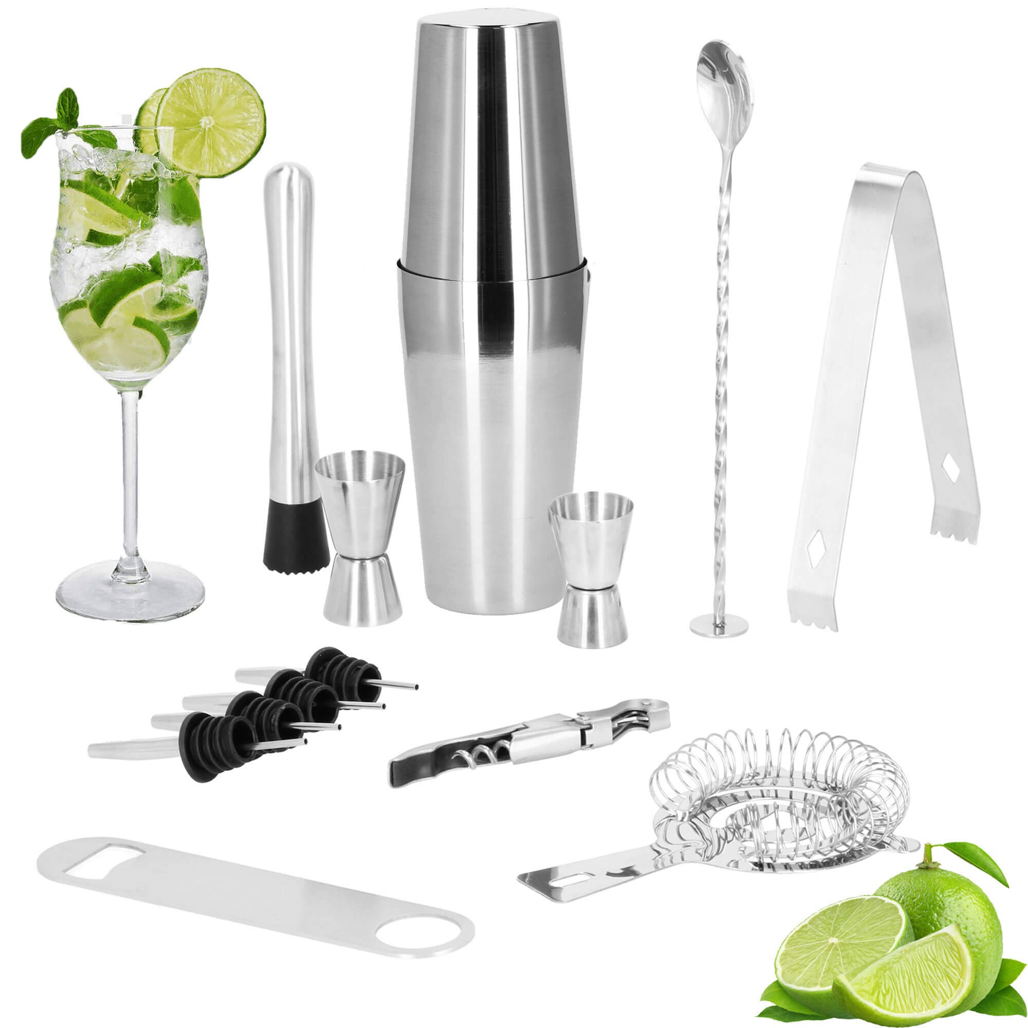 Bartender Set Shaker Tin Tin Springos KI0016 14 pcs. Silver