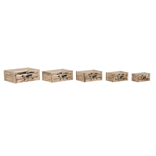 Set of decorative boxes Home ESPRIT Brown Black Paolownia wood World Map 39 x 28 x 14,5 cm (5 Pieces)