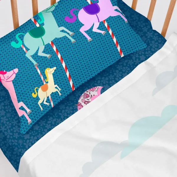 Fitted sheet HappyFriday MR FOX Multicolour Dark blue 70 x 140 x 14 cm