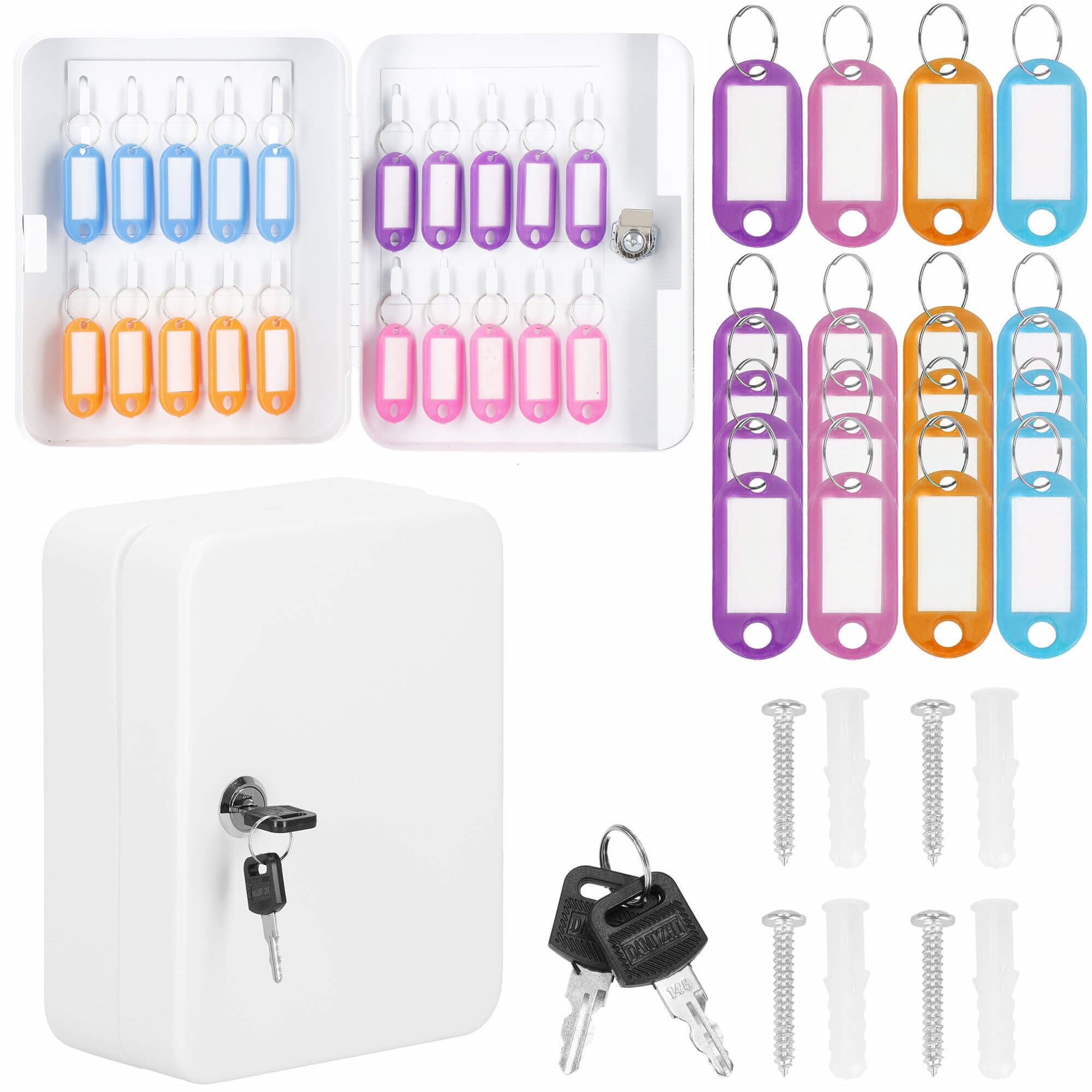 Key box with tags, metal safe Springos HA5028, white case