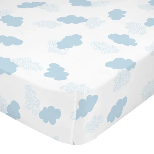 Fitted sheet HappyFriday BASIC KIDS Blue White 70 x 140 x 14 cm Clouds